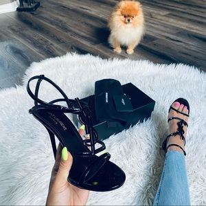 $1090 Saint Laurent CASSANDRA SANDALS PATENT LEATHER 35.5 / 5.5 heels YSL